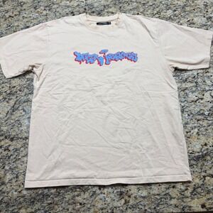 Local Heroes Mens Beige Graffiti Logo Graphic T-Shirt Size M Streetwear Tee ws